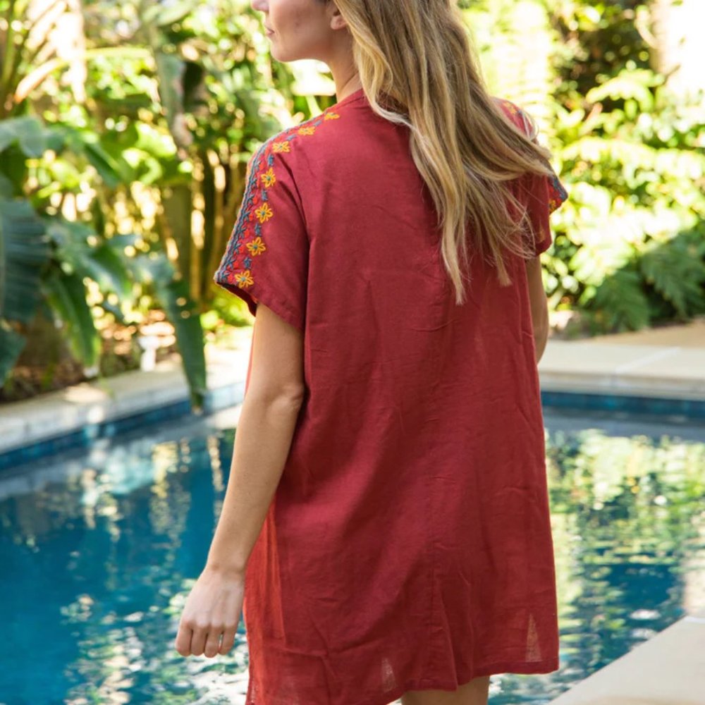 Natural Life Embroidered Tassel Boho Mini Dress In Orange & Blue Size XS NWT - Picture 4 of 14